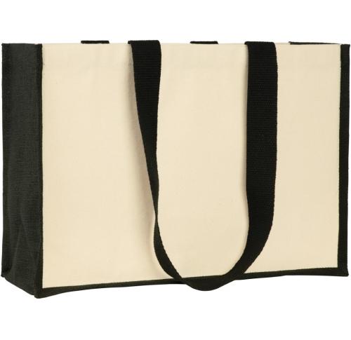 Printed Eco Jute 10oz Canvas Tote Shopper Bags Contrast Trim - Natural / Black